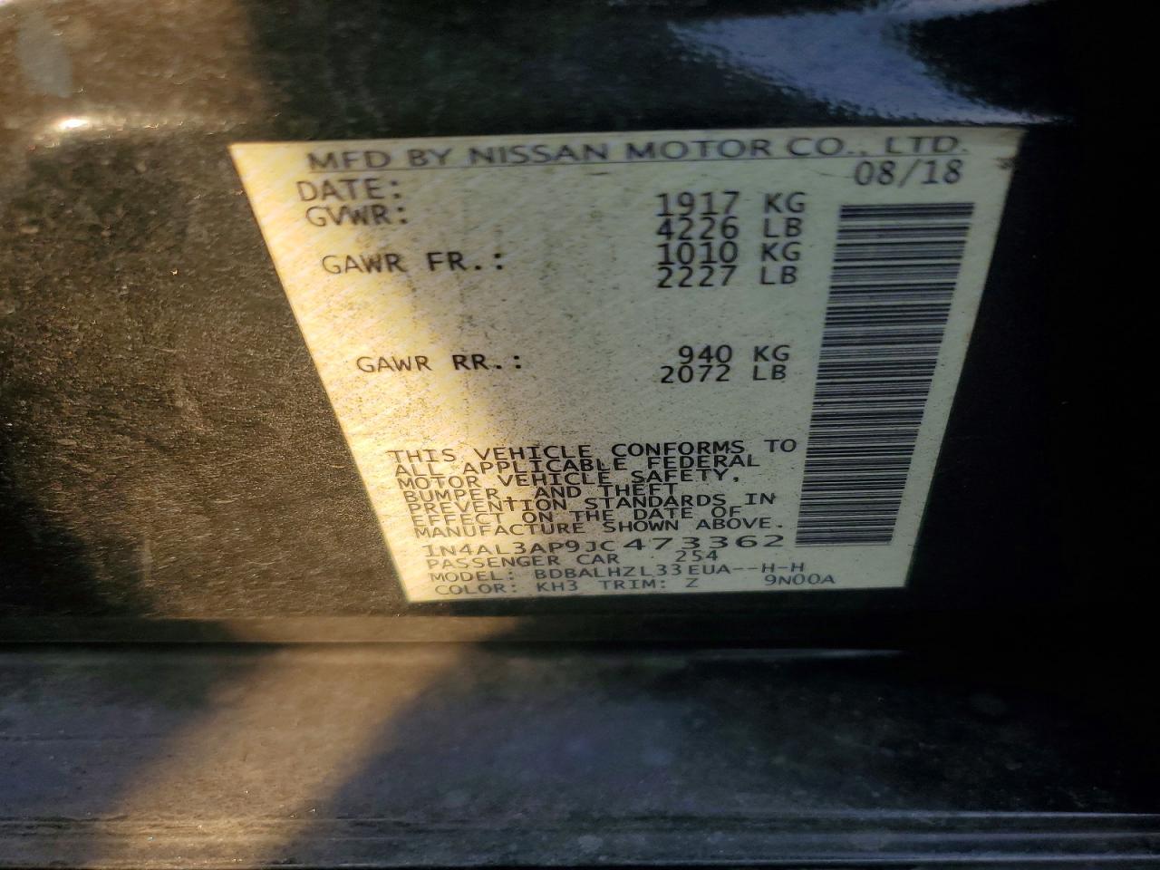 2018 NISSAN ALTIMA 2.5 photo 12
