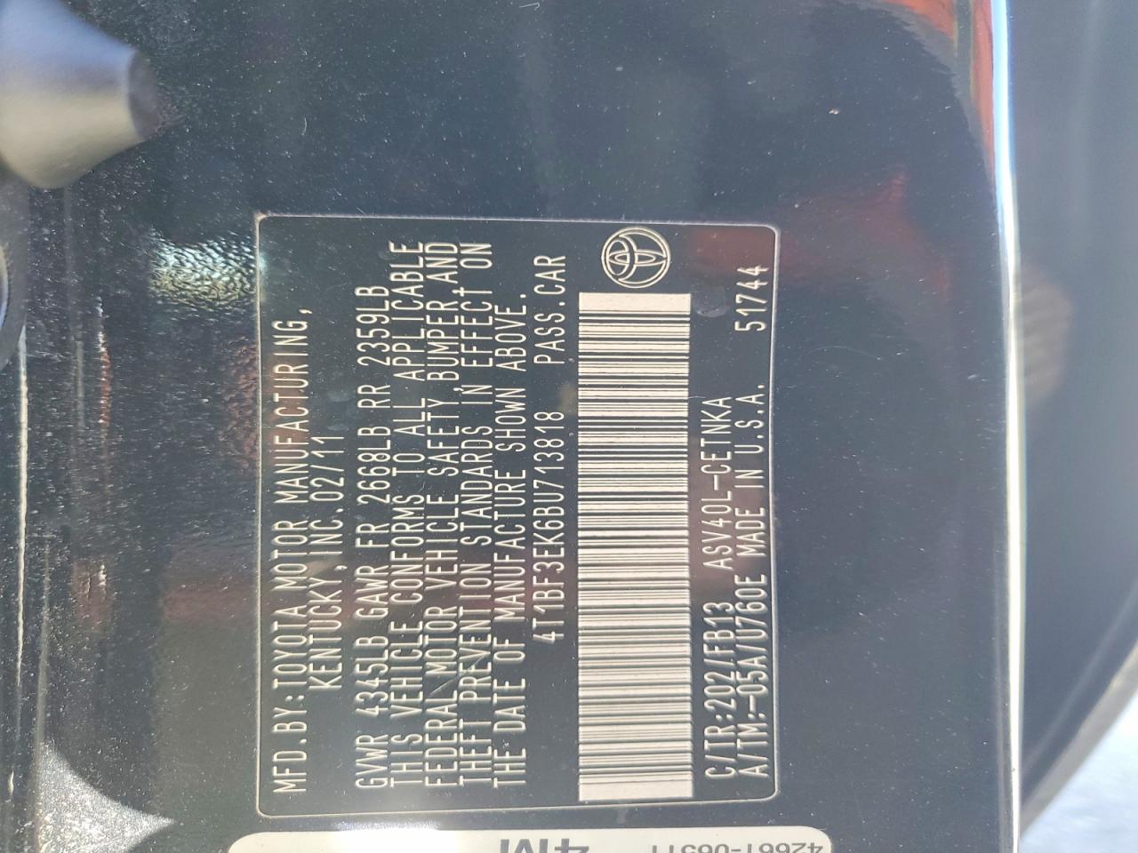2011 TOYOTA CAMRY BASE photo 13