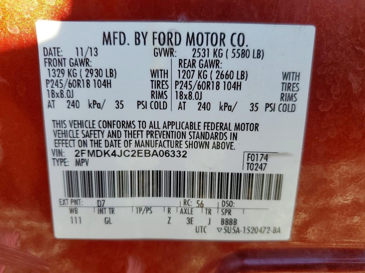 2014 FORD EDGE SEL photo 14