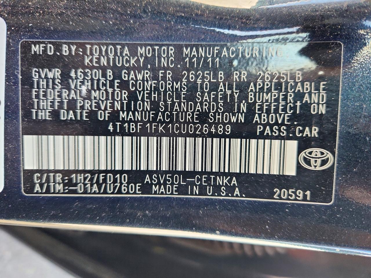 2012 TOYOTA CAMRY BASE photo 23