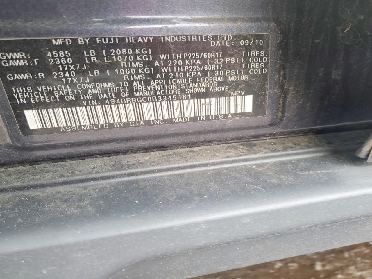 2011 SUBARU OUTBACK 2.5I PREMIUM photo 13