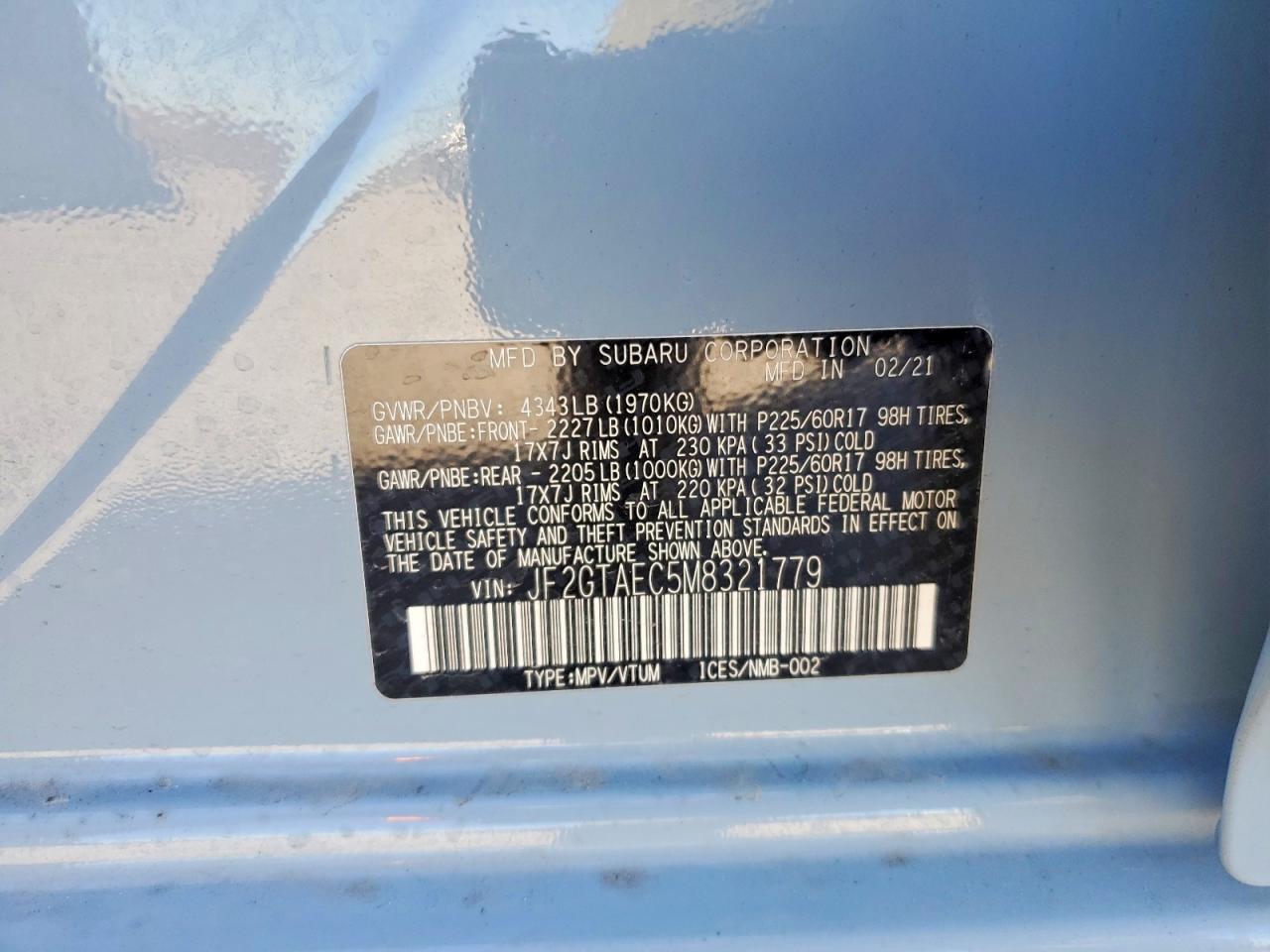 2021 SUBARU CROSSTREK PREMIUM photo 13