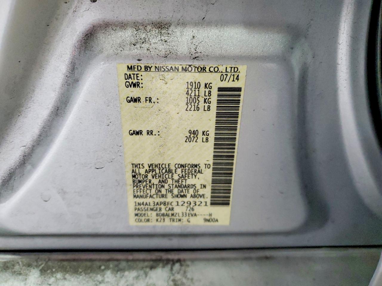 2015 NISSAN ALTIMA 2.5 photo 12