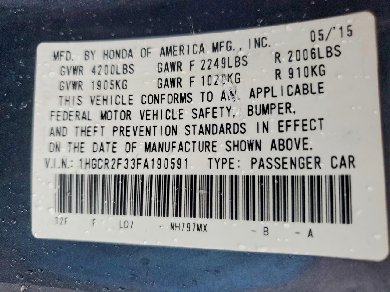 2015 HONDA ACCORD LX photo 23
