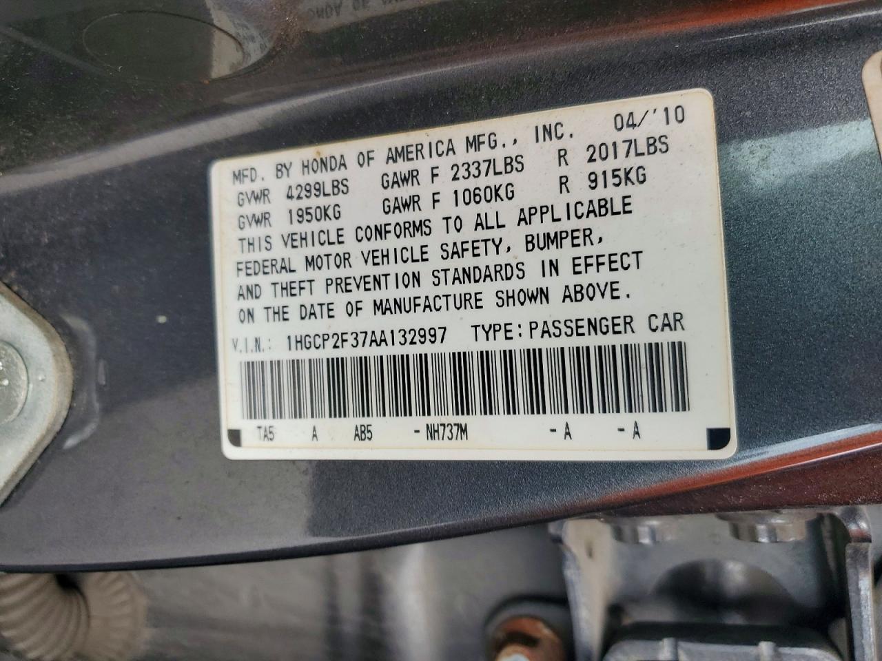 2010 HONDA ACCORD LX photo 23