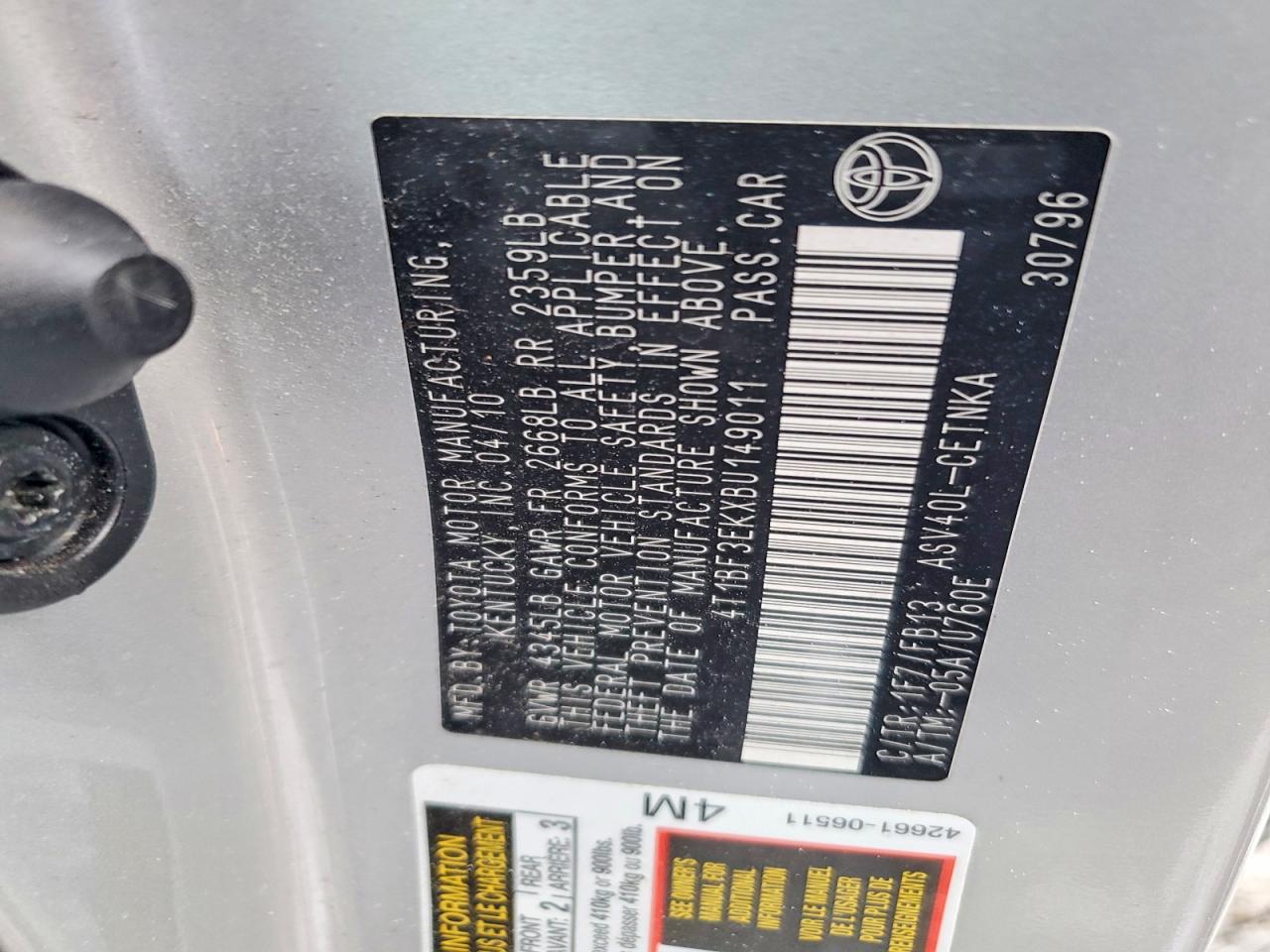2011 TOYOTA CAMRY BASE photo 12