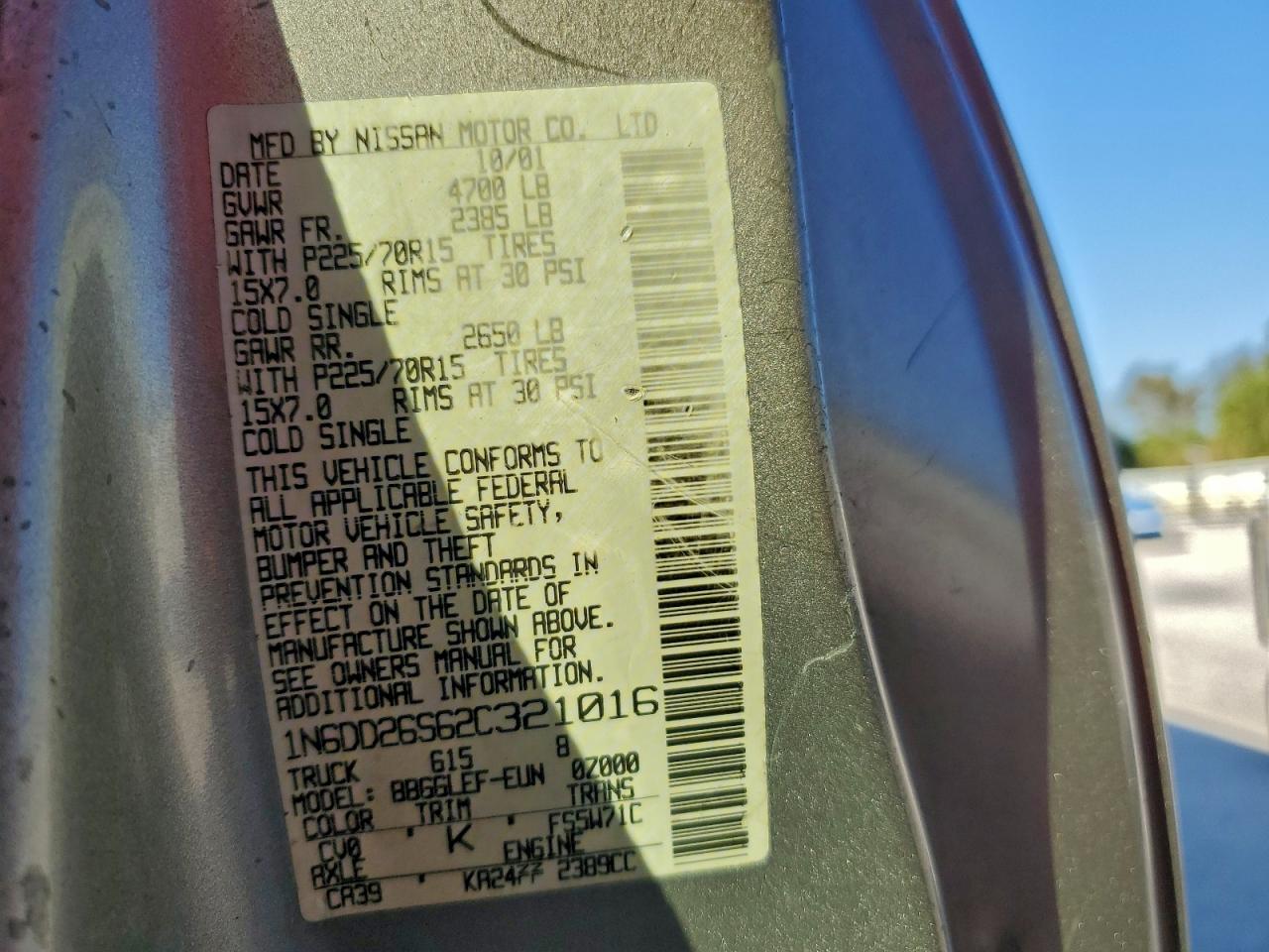 2002 NISSAN FRONTIER KING CAB XE photo 25