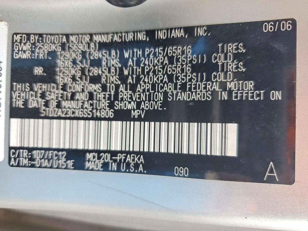 2006 TOYOTA SIENNA CE photo 13