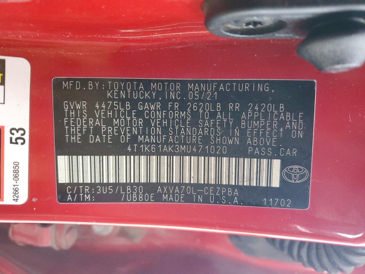 2021 TOYOTA CAMRY XSE photo 13