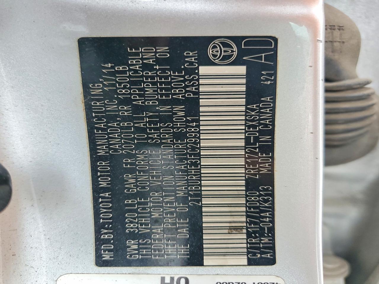 2015 TOYOTA COROLLA L photo 12