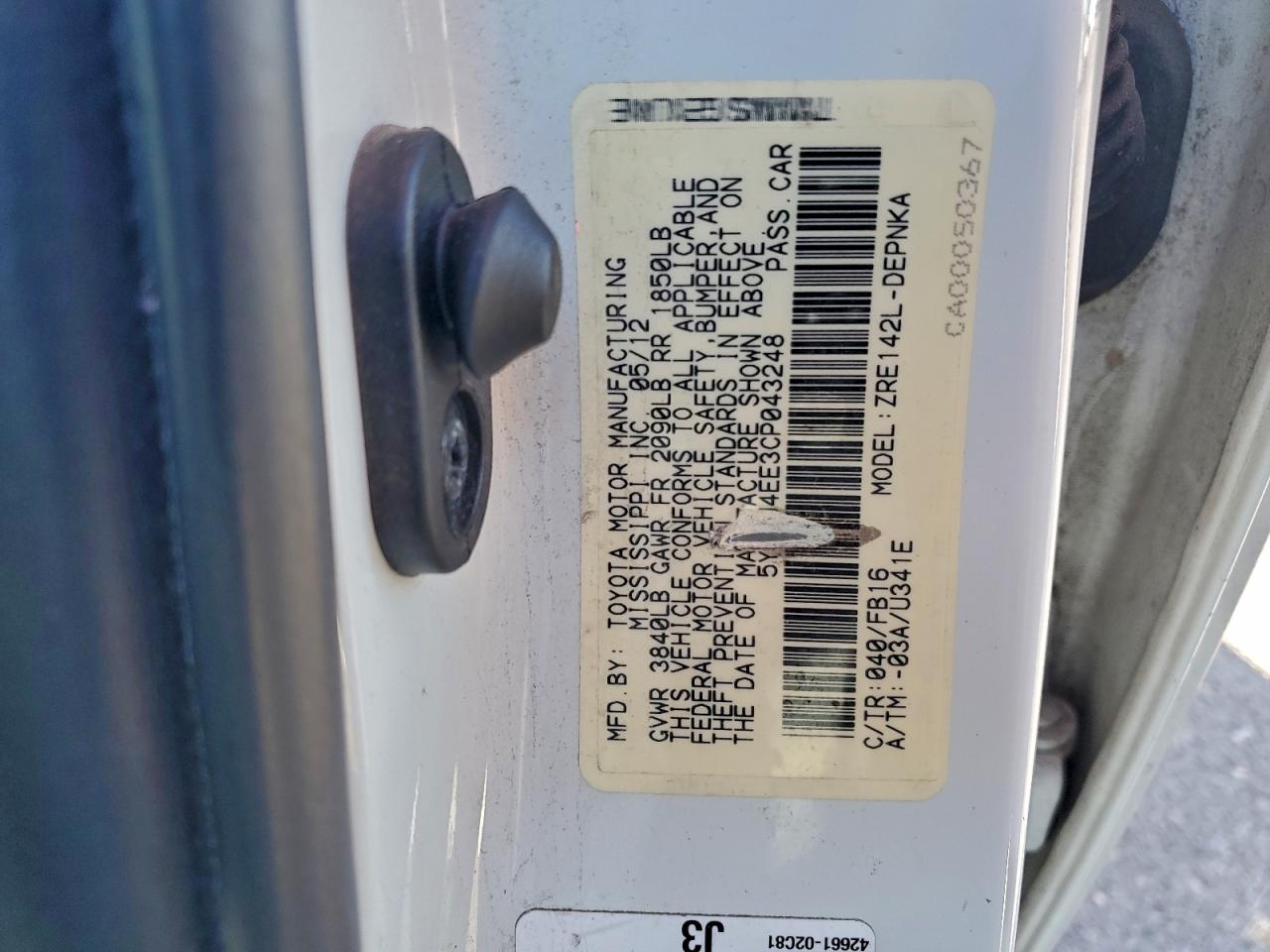 2012 TOYOTA COROLLA BASE photo 12