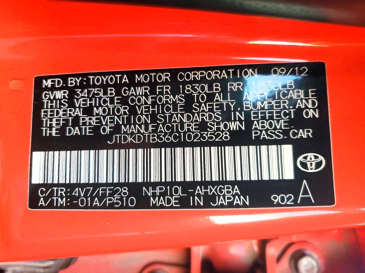 2012 TOYOTA PRIUS C THREE photo 12