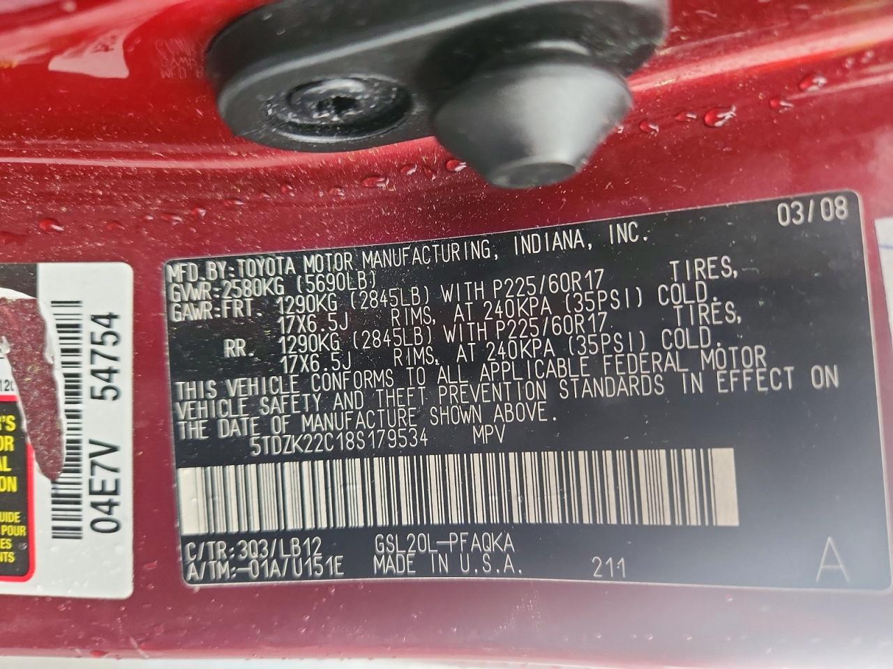 2008 TOYOTA SIENNA XLE photo 37