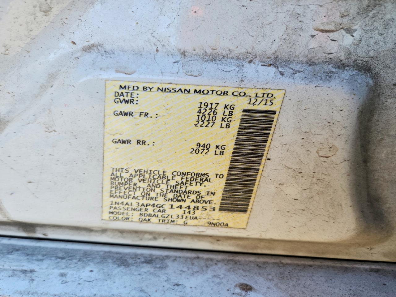 2016 NISSAN ALTIMA 2.5 photo 12