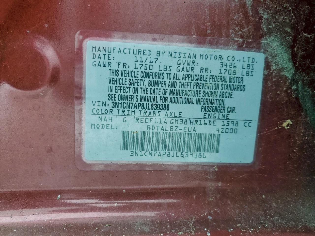 2018 NISSAN VERSA S photo 12