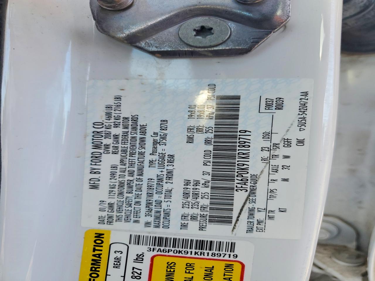 2019 FORD FUSION TITANIUM photo 12