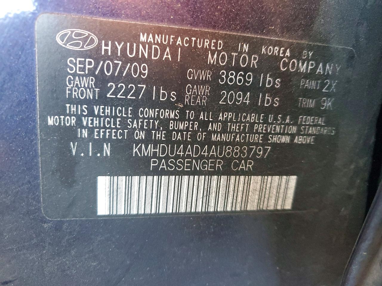 2010 HYUNDAI ELANTRA BLUE photo 12