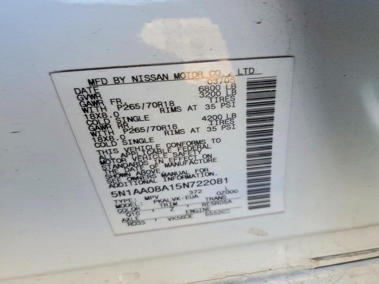 2005 NISSAN ARMADA SE photo 25