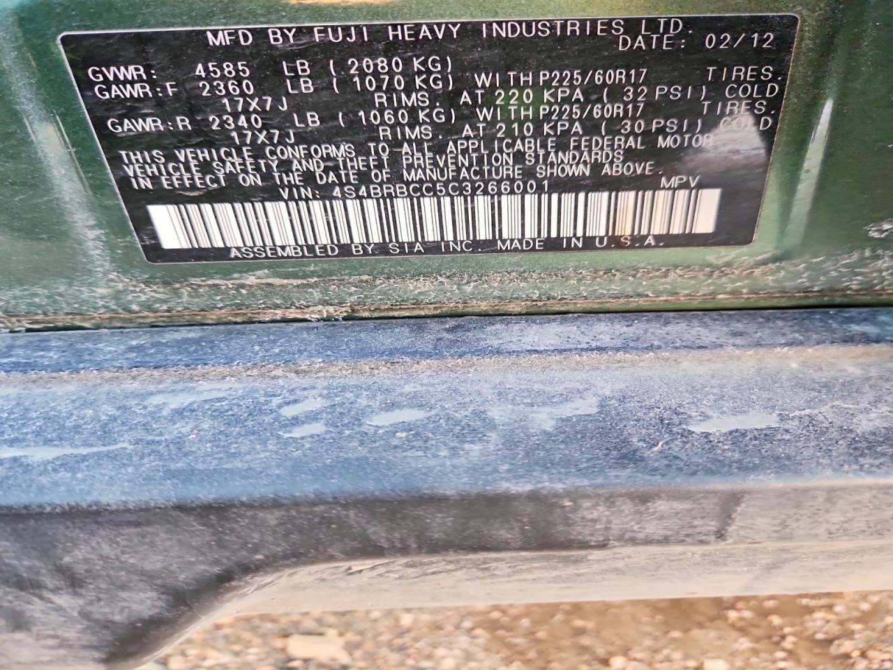 2012 SUBARU OUTBACK 2.5I PREMIUM photo 34