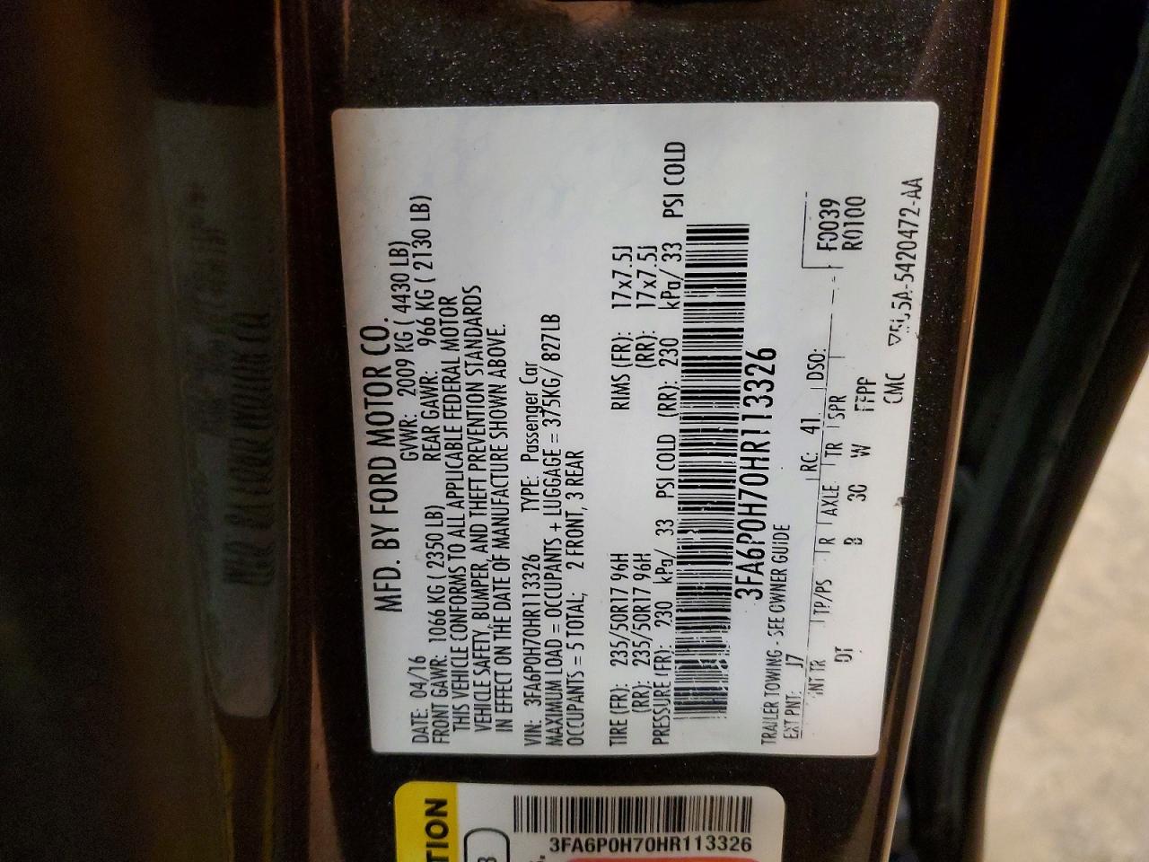 2017 FORD FUSION SE photo 34