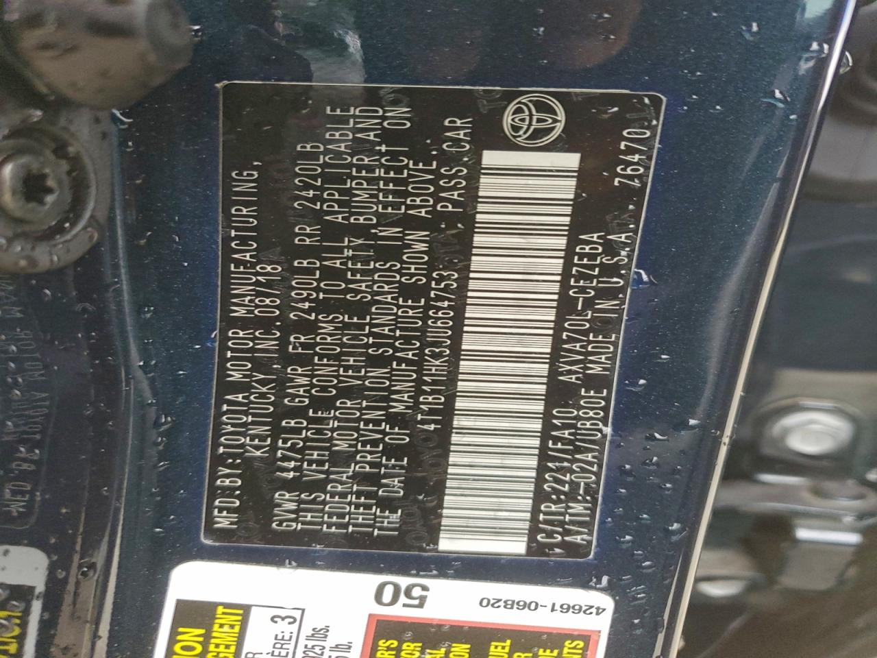 2018 TOYOTA CAMRY L photo 12