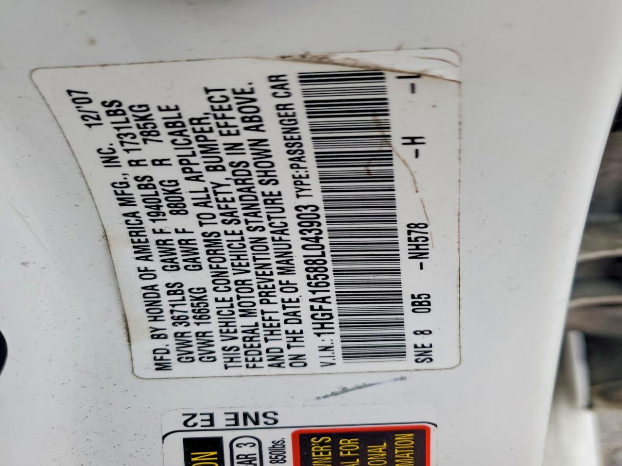 2008 HONDA CIVIC LX photo 12