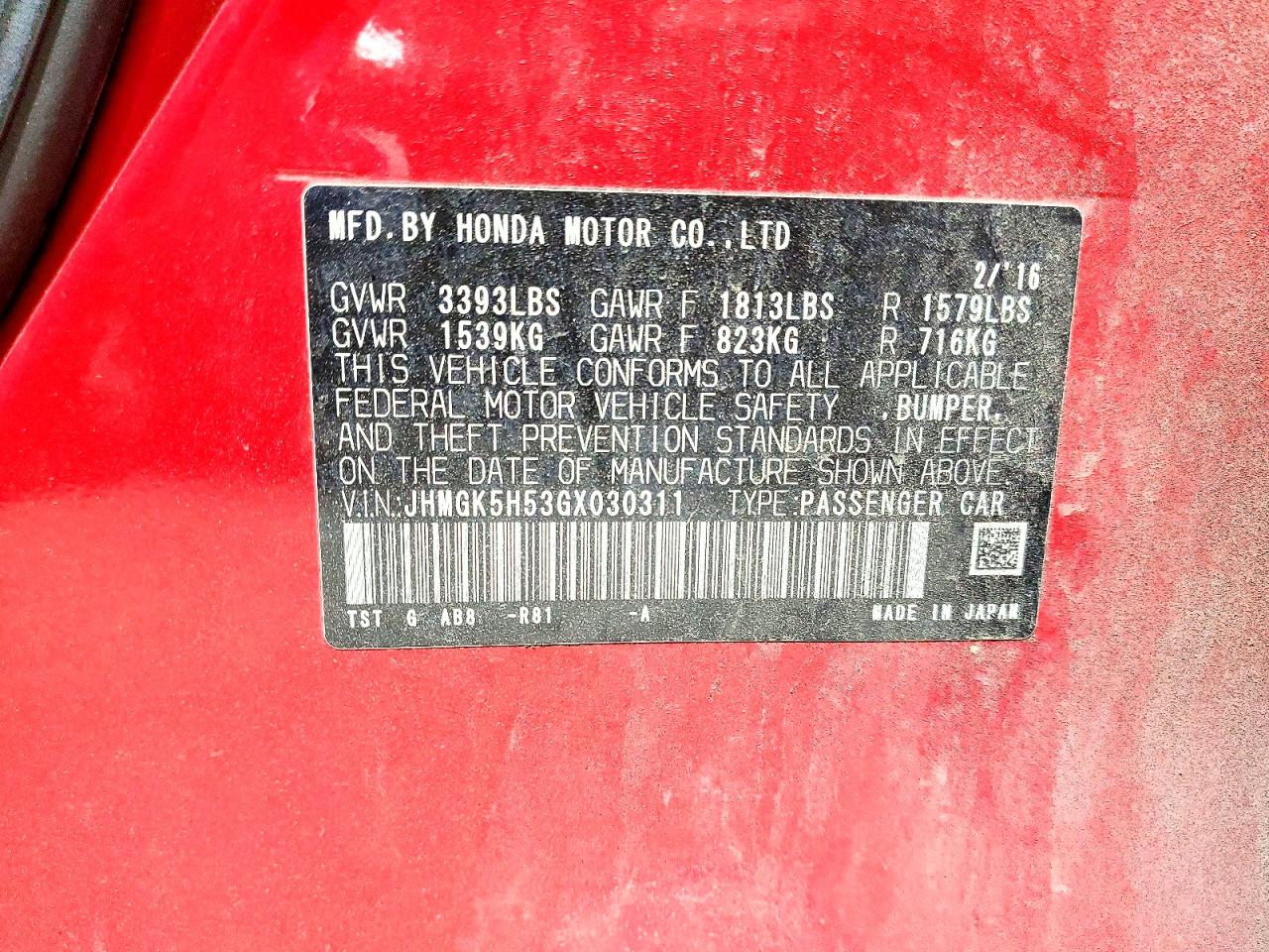 2016 HONDA FIT LX photo 12