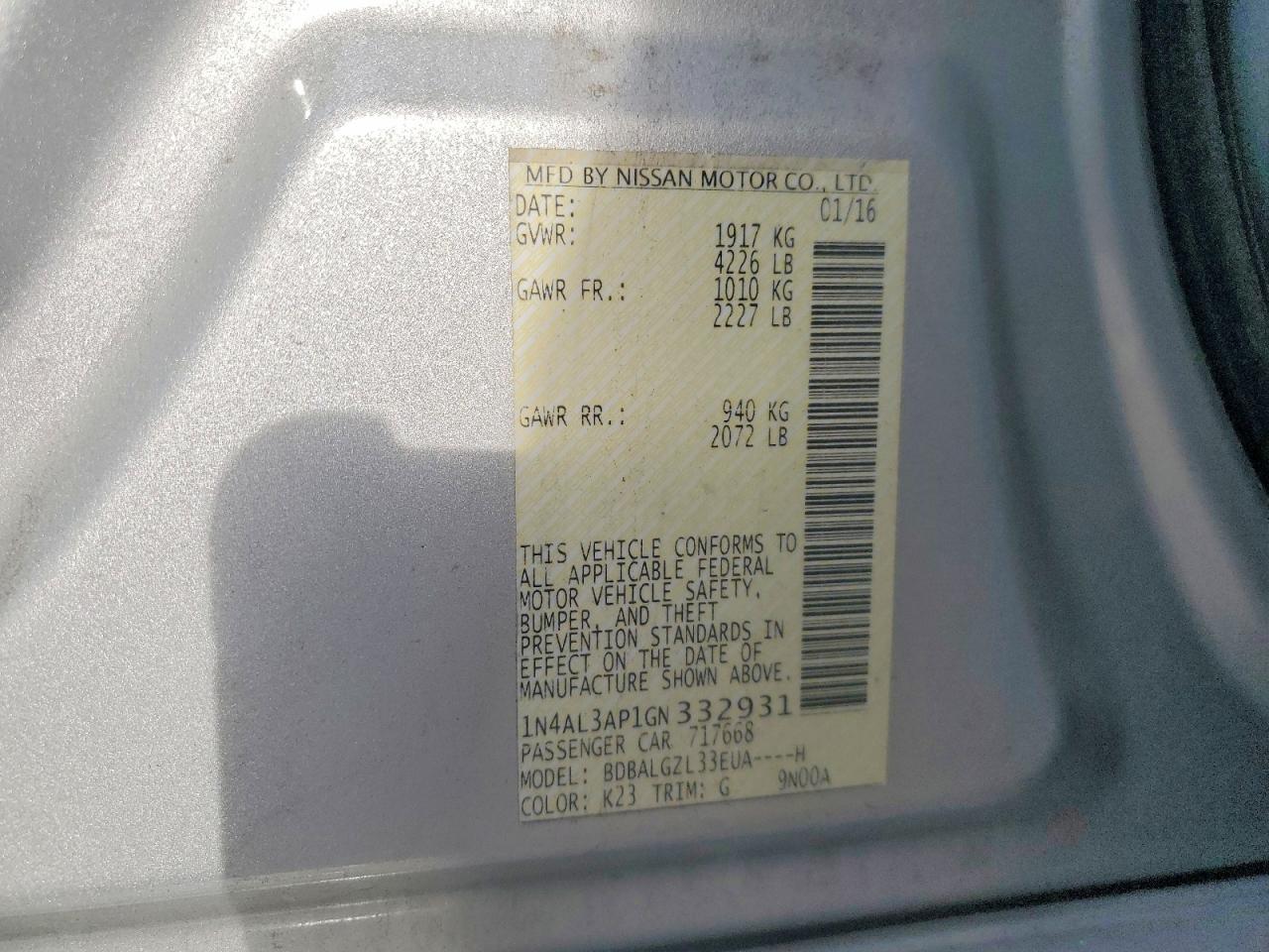 2016 NISSAN ALTIMA 2.5 photo 12