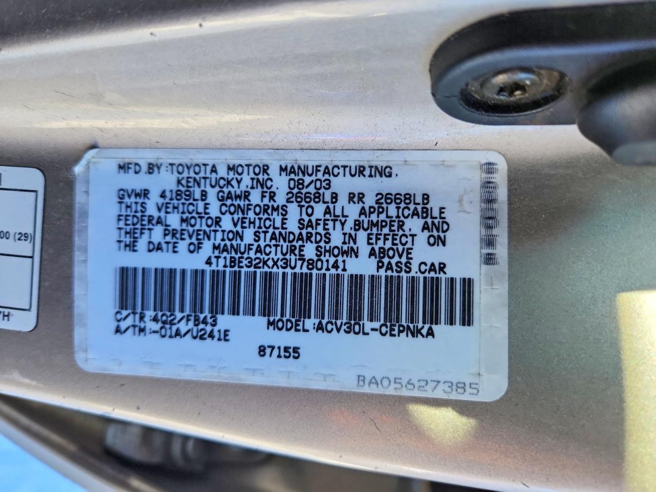 2003 TOYOTA CAMRY LE photo 12