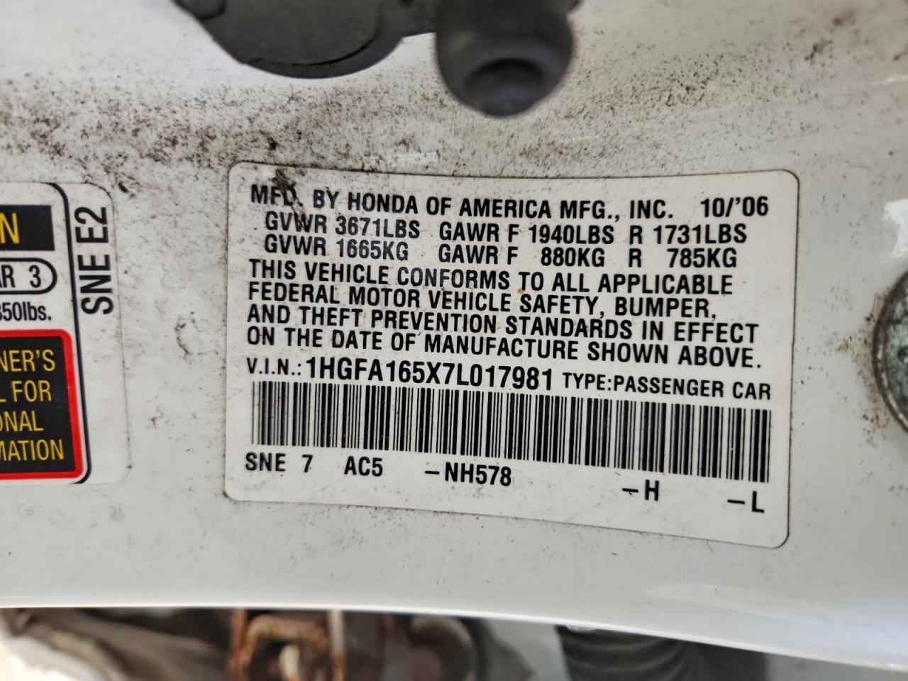 2007 HONDA CIVIC LX photo 12