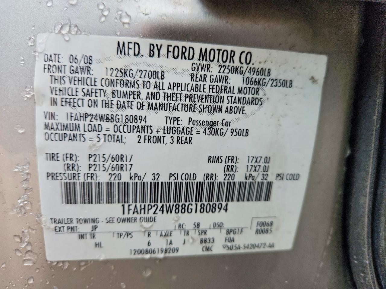 2008 FORD TAURUS SEL photo 34