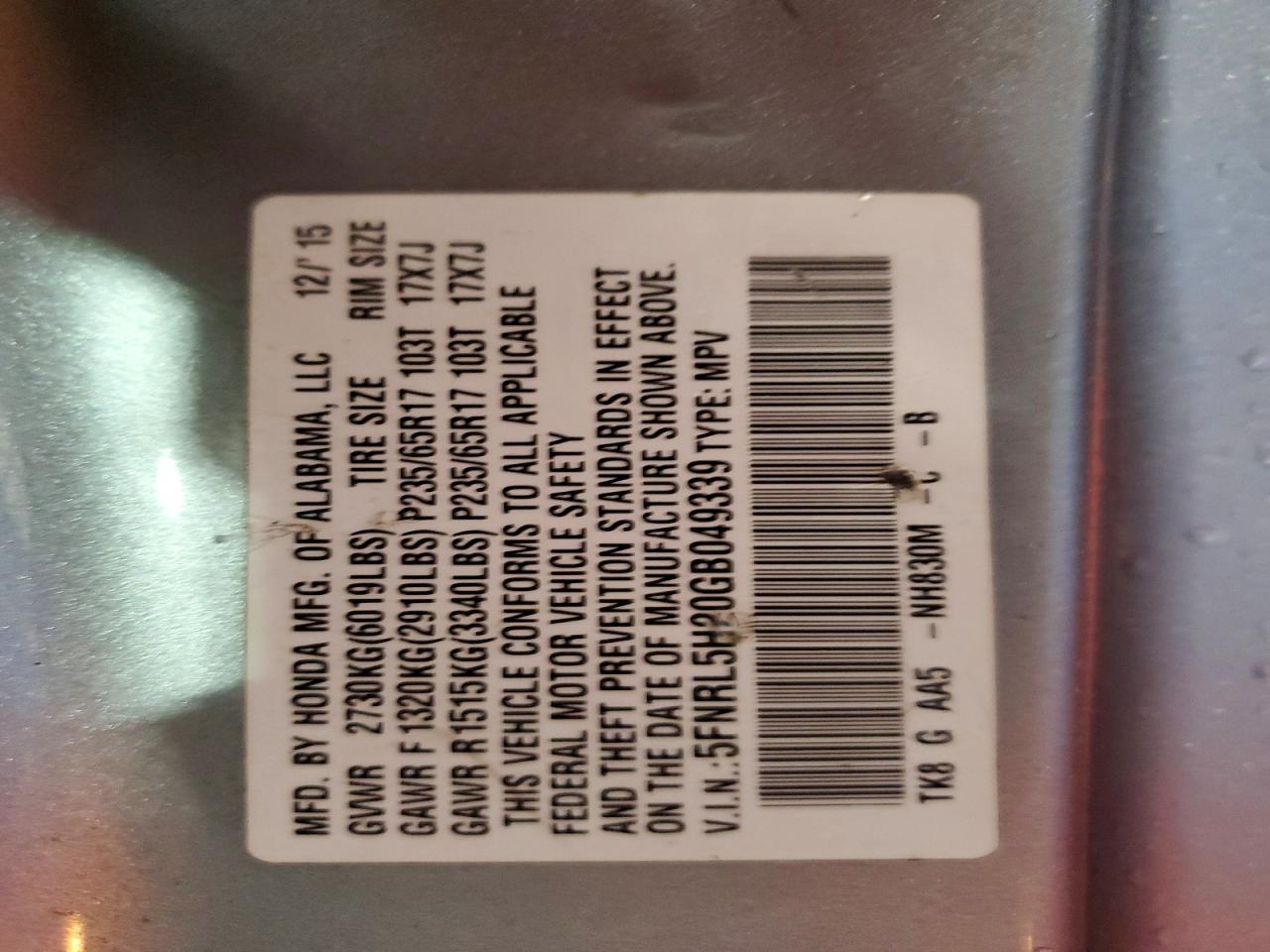 2016 HONDA ODYSSEY LX photo 13
