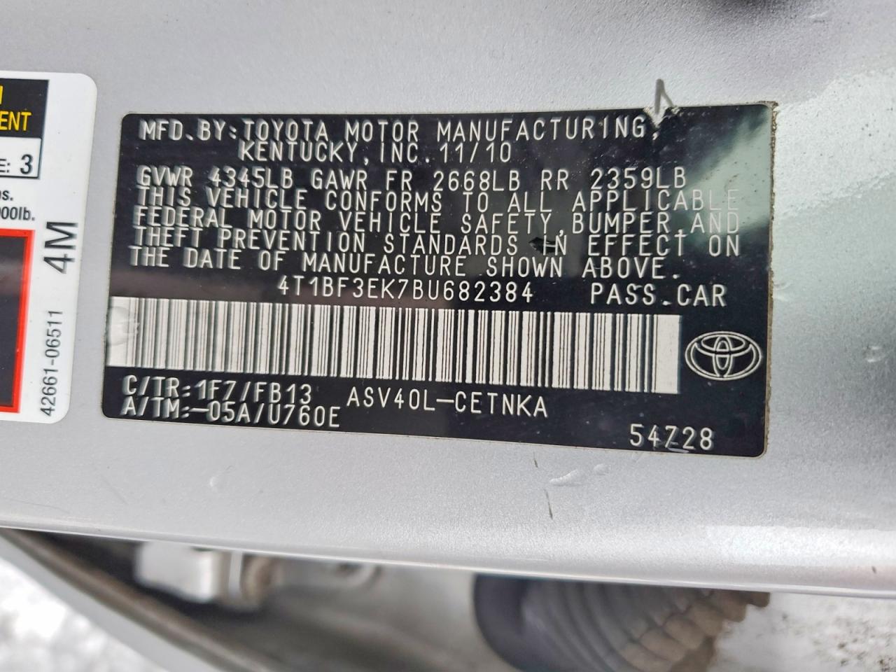 2011 TOYOTA CAMRY BASE photo 12