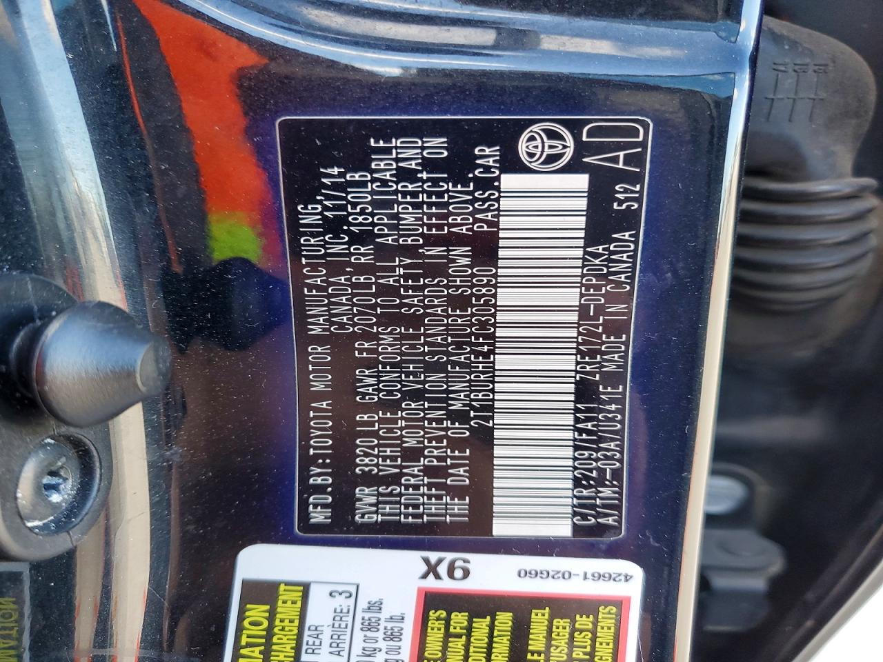 2015 TOYOTA COROLLA L photo 12