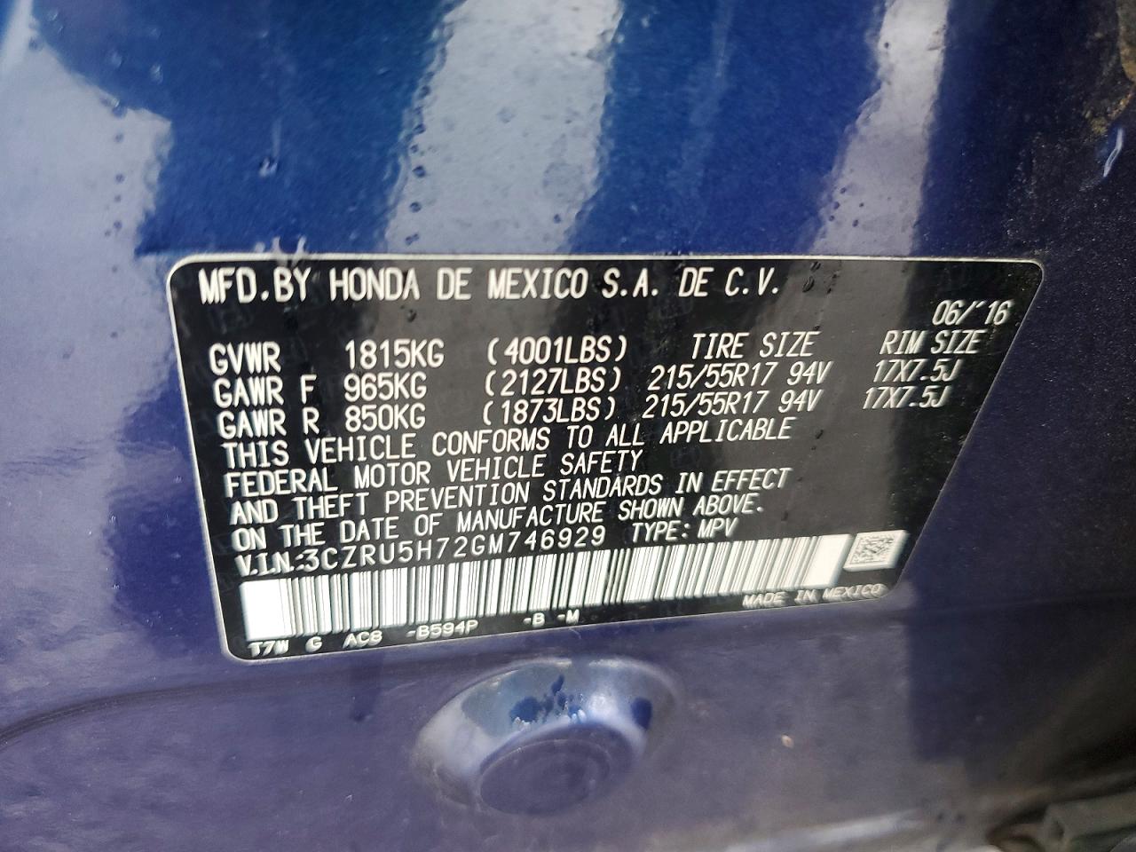 2016 HONDA HR-V EXL photo 13