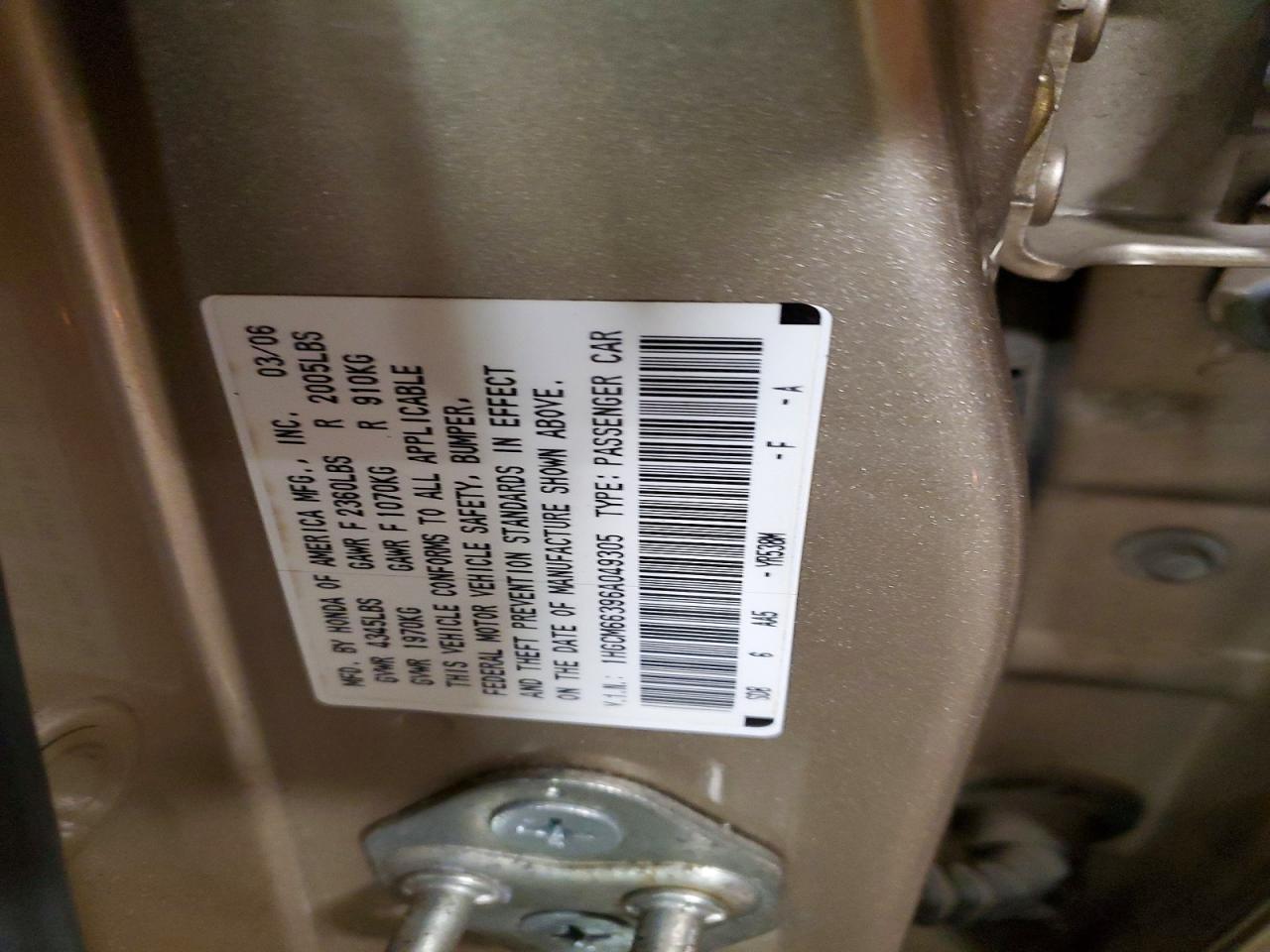 2006 HONDA ACCORD LX photo 12