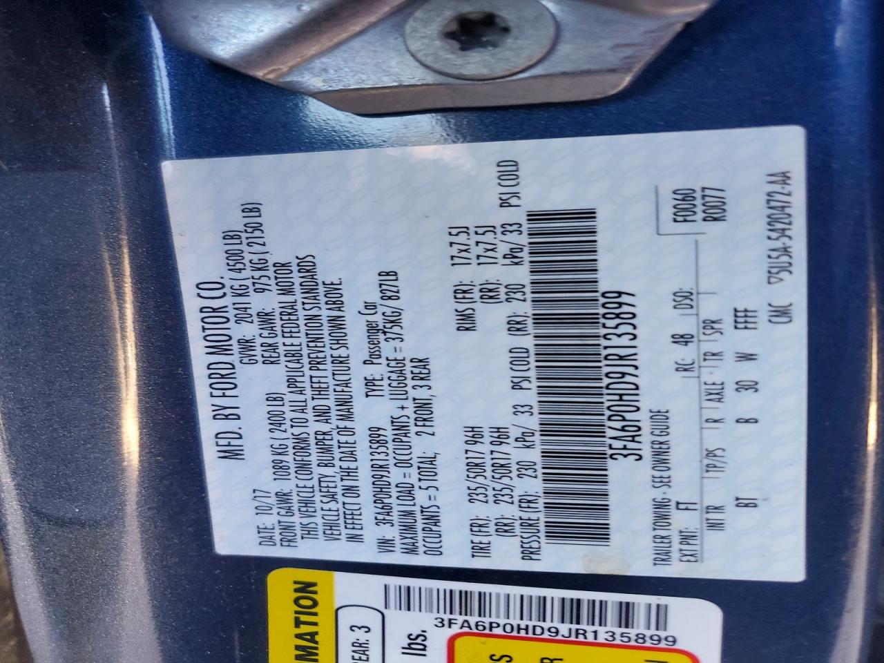 2018 FORD FUSION SE photo 13