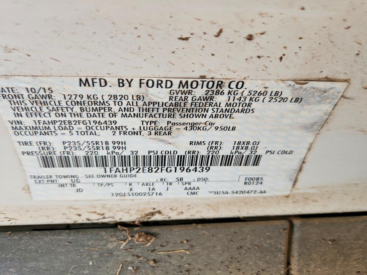 2015 FORD TAURUS SEL photo 12