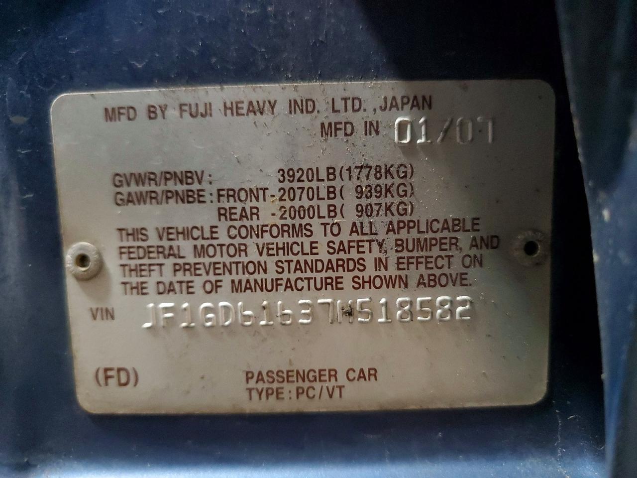 2007 SUBARU IMPREZA 2.5I photo 13