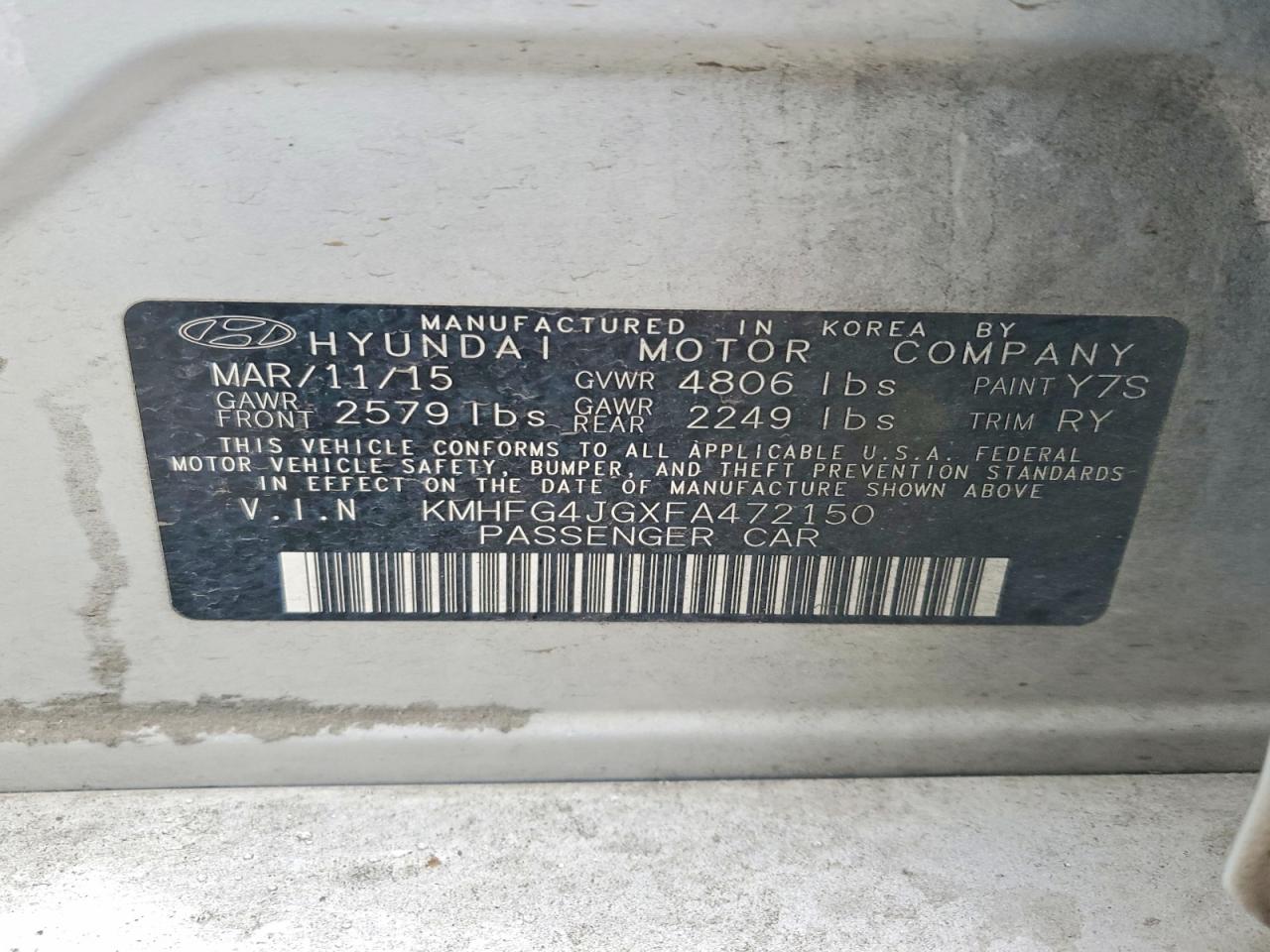 2015 HYUNDAI AZERA photo 12