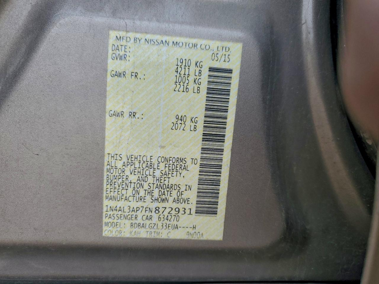 2015 NISSAN ALTIMA 2.5 photo 12