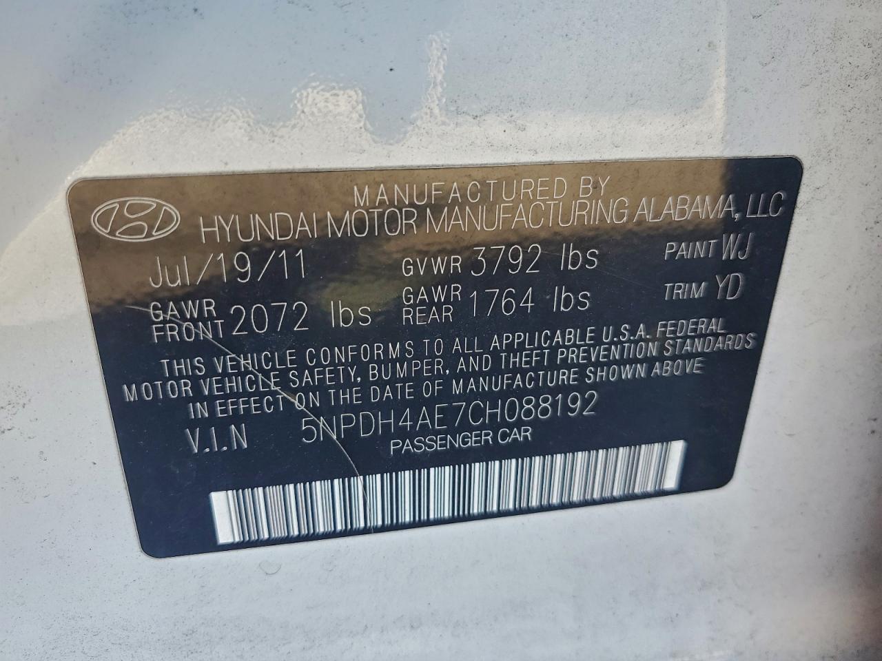 2012 HYUNDAI ELANTRA GLS photo 12