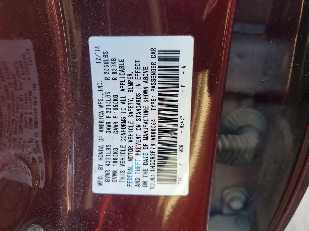 2015 HONDA ACCORD EX photo 13