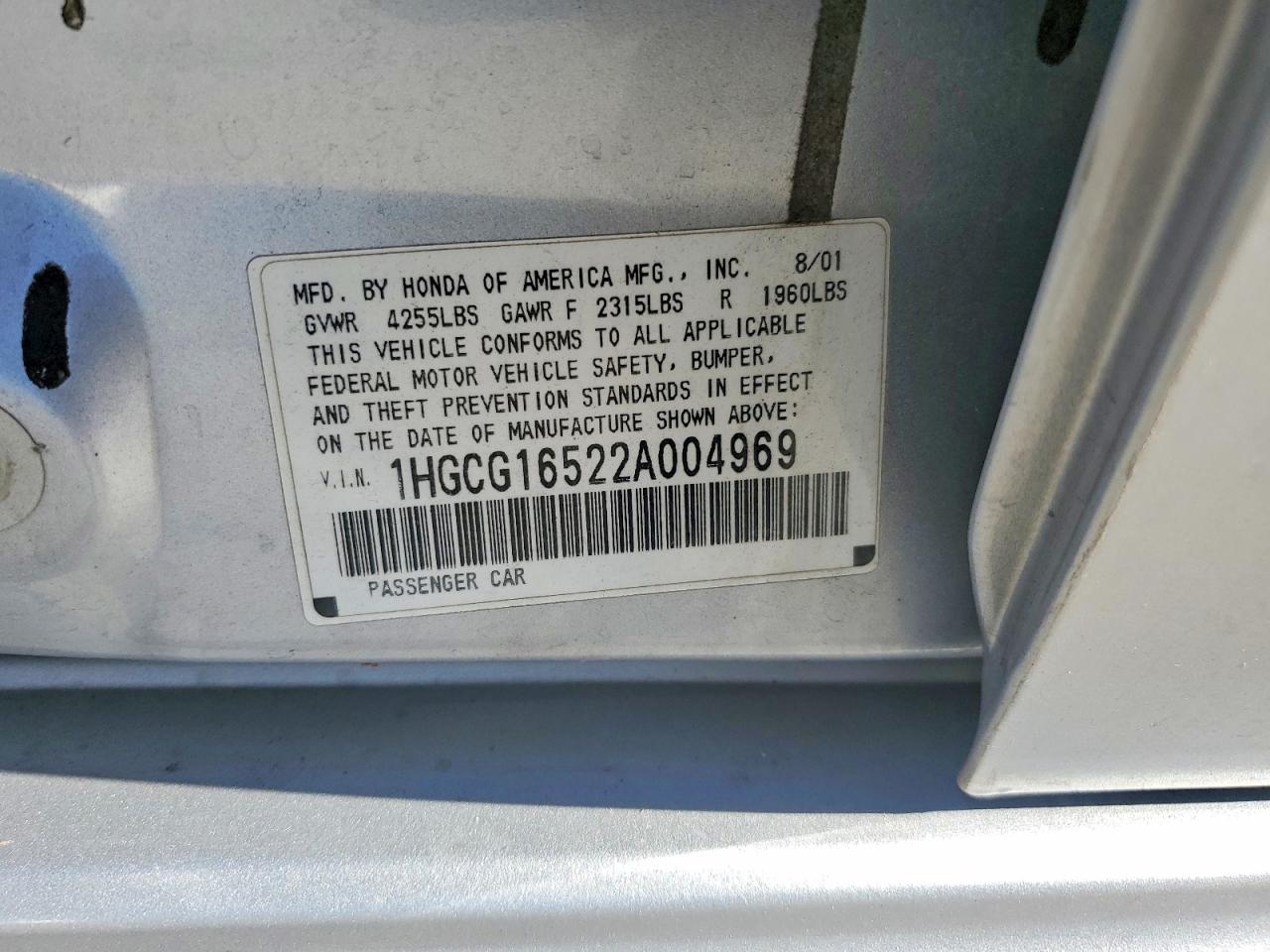 2002 HONDA ACCORD EX photo 23