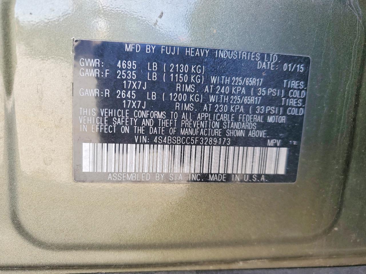 2015 SUBARU OUTBACK 2.5I PREMIUM photo 13