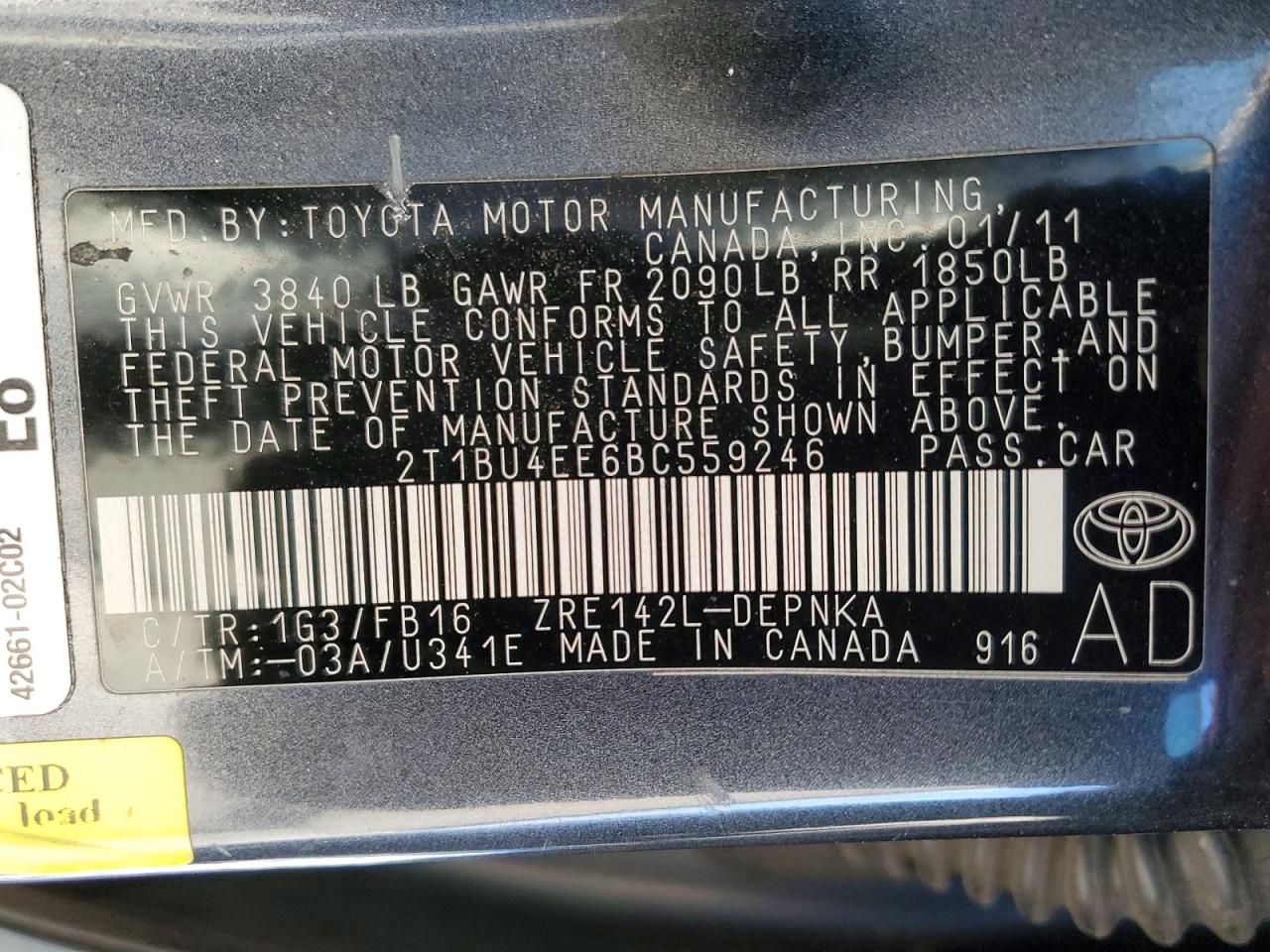 2011 TOYOTA COROLLA BASE photo 13