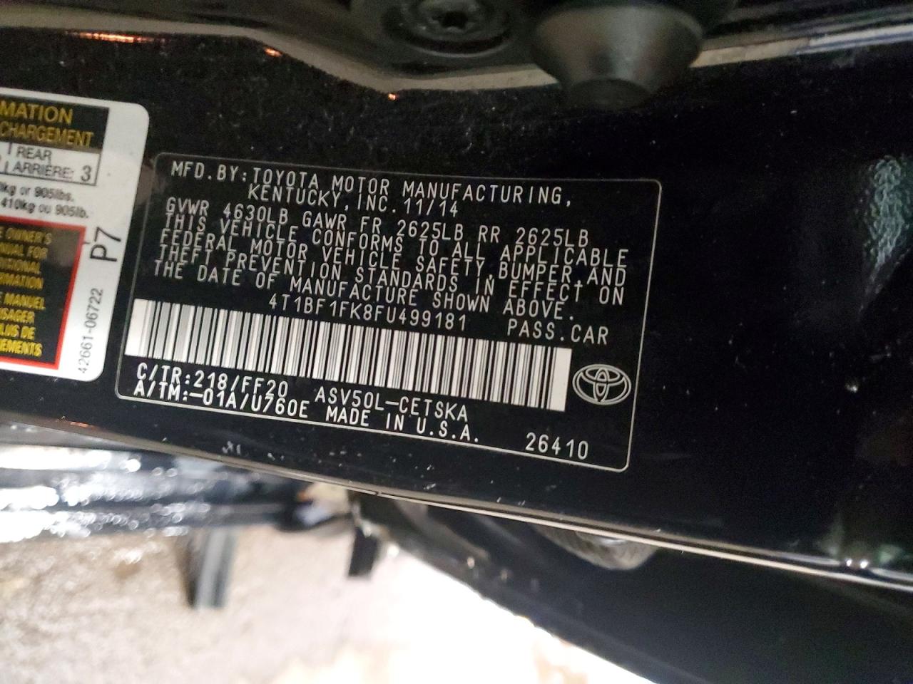 2015 TOYOTA CAMRY LE photo 12
