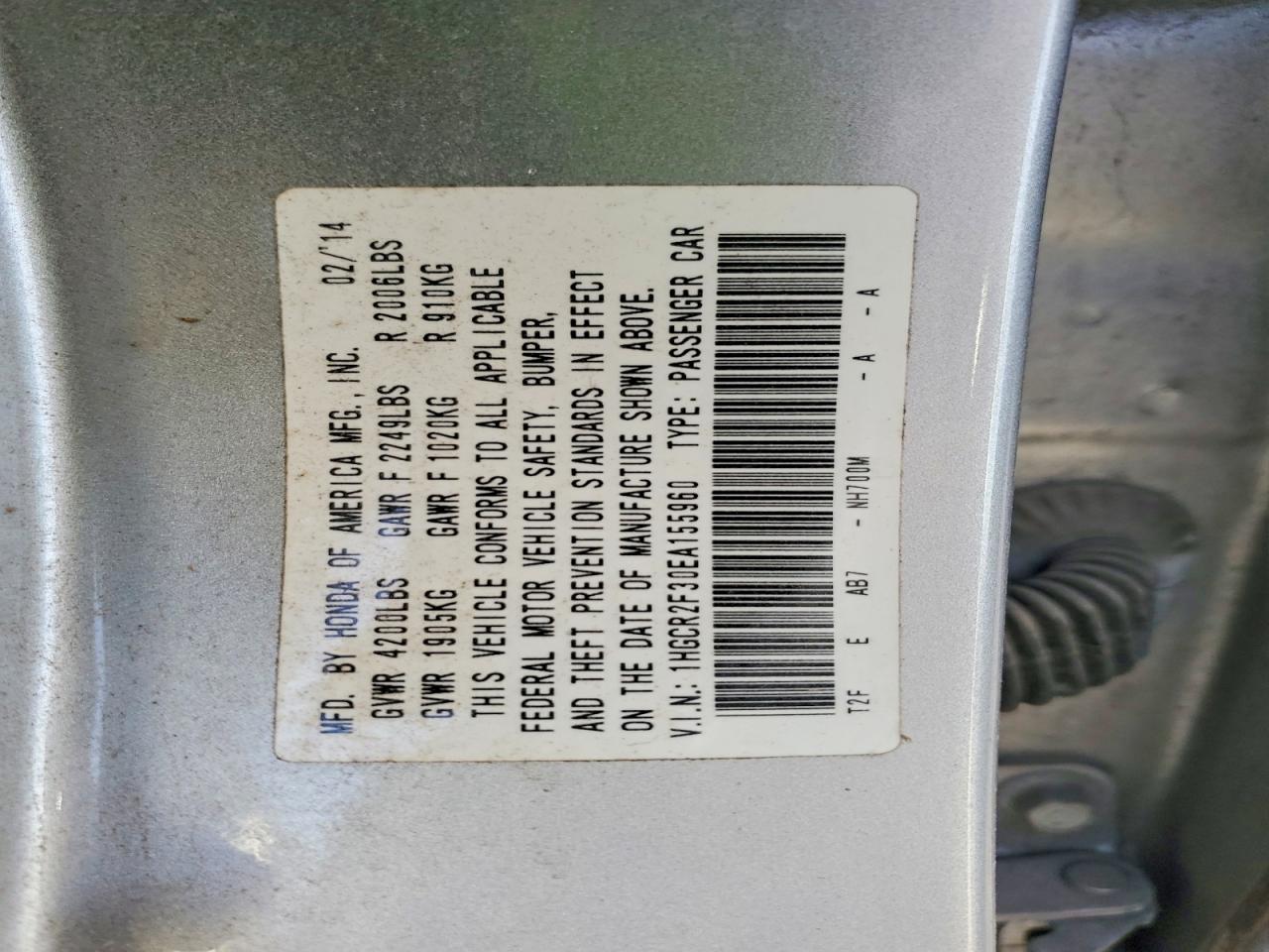 2014 HONDA ACCORD LX photo 12