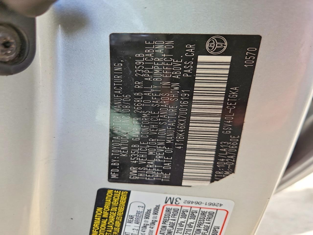 2007 TOYOTA CAMRY LE photo 12
