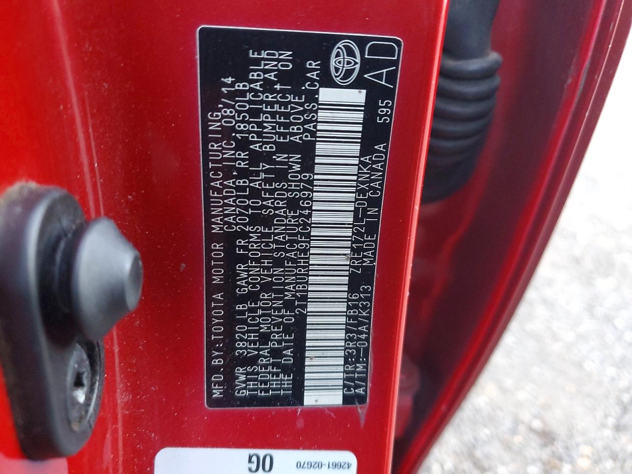 2015 TOYOTA COROLLA L photo 12